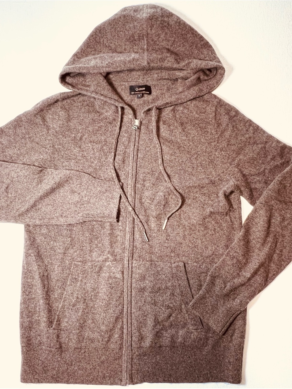 Quince 100% Mongolian Cashmere Zip-Up Hooded Sweater - Heather Brown